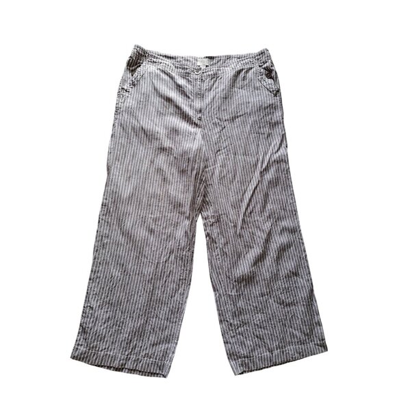 Chicos Womens Striped Wide-Leg Pants Size 3 XL Brown/White Linen Beach Vacation - Picture 1 of 7